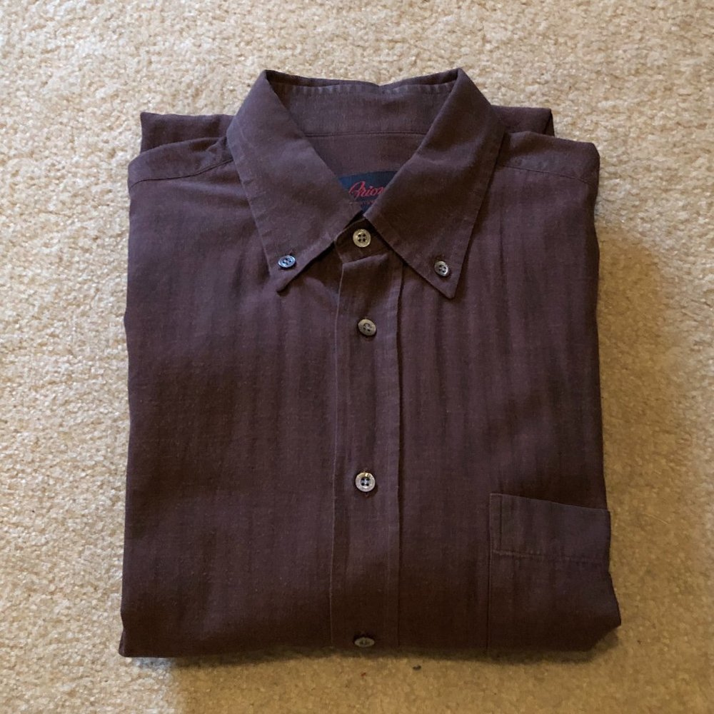 Brioni Brown Cotton Sport Shirt - Size: Large Made in Italy